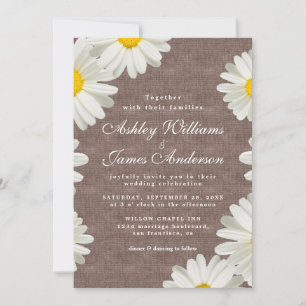Hübsche Daisies White Floral Rustic Linen Wedding Einladung