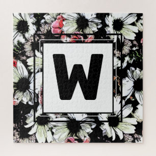Hübsche Daisy Blume Black Monogram Family Wedding Puzzle