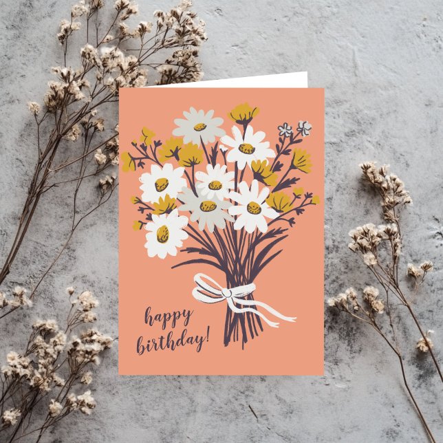 Hübsche Daisy Bouquet CUSTOM Zeichne glücklich Geb Karte (Pretty Daisy Bouquet CUSTOM Drawing Happy Birthday Card
)