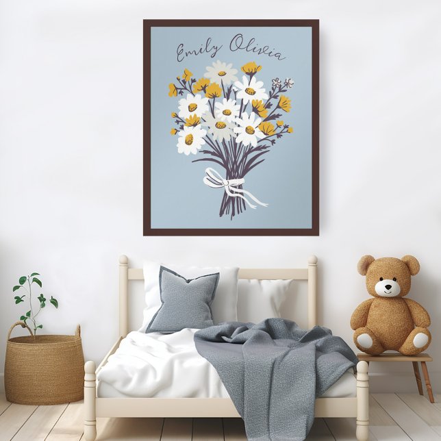 Hübsche Daisy Bouquet Retro Modernes CUSTOM BABY N Poster (Pretty Daisy Bouquet Retro Modern CUSTOM BABY NAME Poster
)