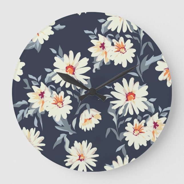 Hübsche Daisy Floral: Nahtlose Printwerbung Große Wanduhr (Vorderseite)