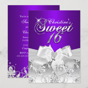Hübsche Diamant-Schleife Lila Sweet 16 Einladung