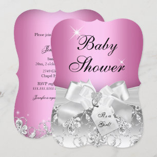 Hübsche Diamant-Schleife Rosa Baby Shower Einladun Einladung