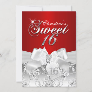 Hübsche Diamant-Schleife Rot Sweet 16 Einladung