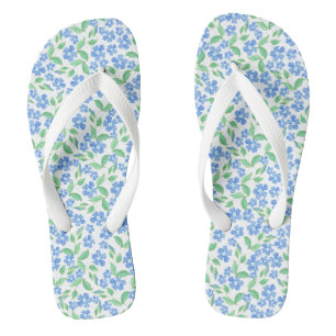 Hübsche Ditsy blaues Grün-weiße Singrün-Blumen Flip Flops