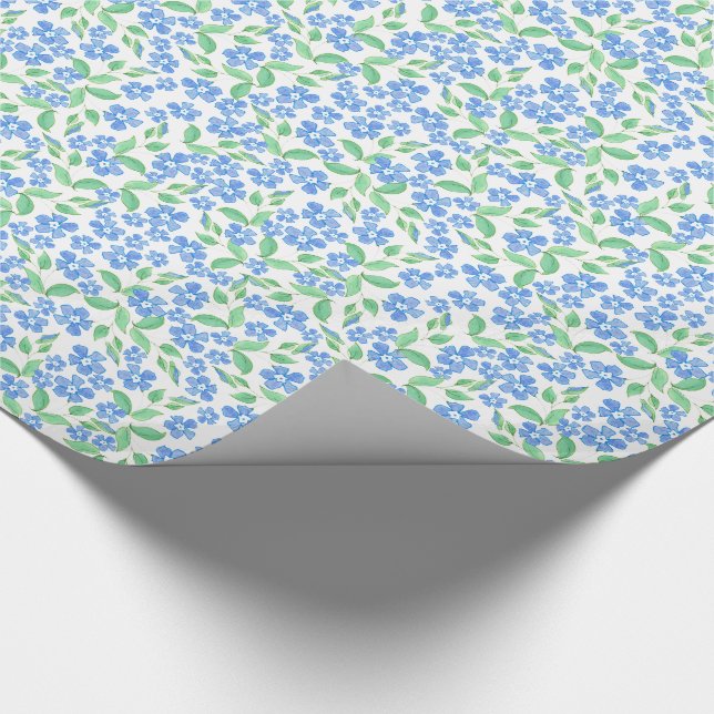 Hübsche Ditsy Blue Green Periwinkle Blume Geschenkpapier (Ecke)