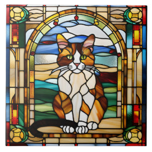Hübsche Dreifarbenkatze Buntglas Dekorative Fliese