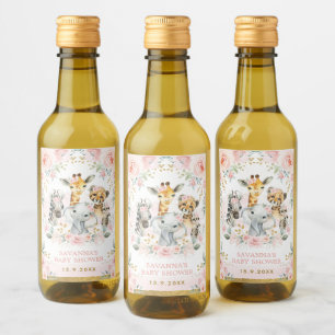 Hübsche Dschungeltiere Pink Blush Floral Favorite Weinetikett