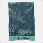 Hübsche dunkelblaue und Aquamarine grüne Blätter Geschirrtuch<br><div class="desc">Schönes und hübsches aquamarines Grün und Dunkelblau Blätter Design.</div>