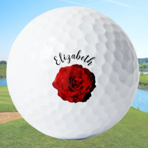 Hübsche dunkle rote Rose Blume individuelle Name L Golfball