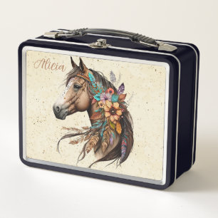 Hübsche Dünnfell-Pferd-Lunchbox mit Namen Metall Brotdose