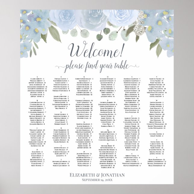 Hübsche Dusty Blue Rose Alphabetisches Seekarte Poster (Vorne)
