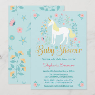 Hübsche Einhorn Gold Glitzer Kinderdusche Einladun Einladung