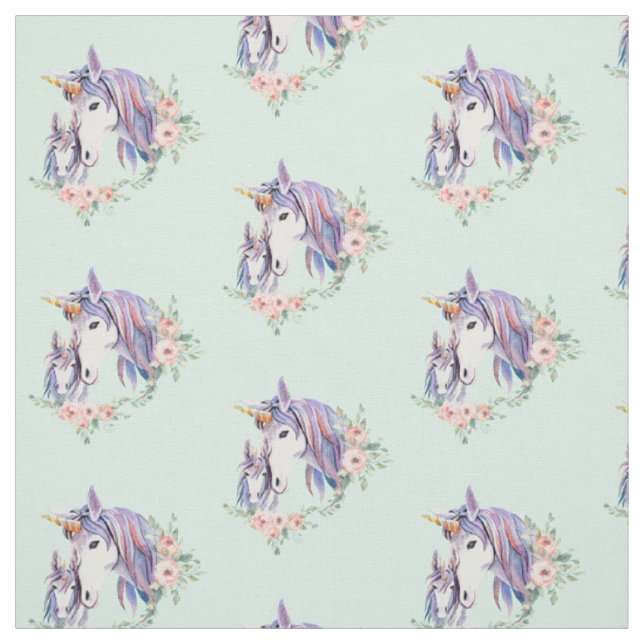 Hübsche Einhorn-Mama & Baby Wasserfarbenmuster Stoff (Muster)