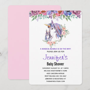 Hübsche Einhorn Mama & Baby Watercolor Babydusche Einladung