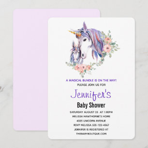 Hübsche Einhorn Mama & Baby Watercolor Babydusche Einladung