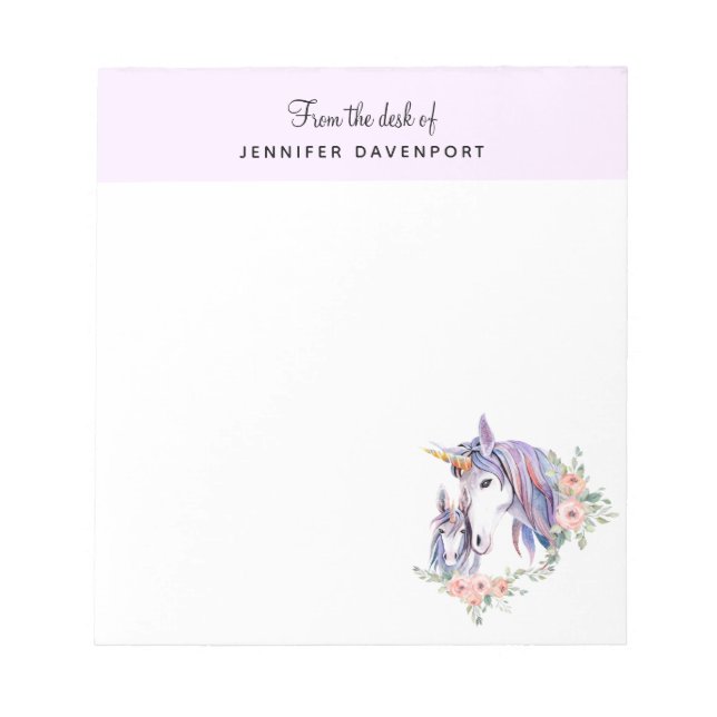 Hübsche Einhorn-Mama & Baby Watercolor Notizblock (Vorderseite)