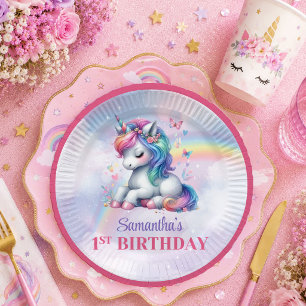 Hübsche Einhorn Pastell Magisches Mädchen Geburtst Pappteller
