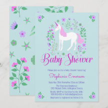 Hübsche Einhorn Pink Aqua Baby Dusche Einladung