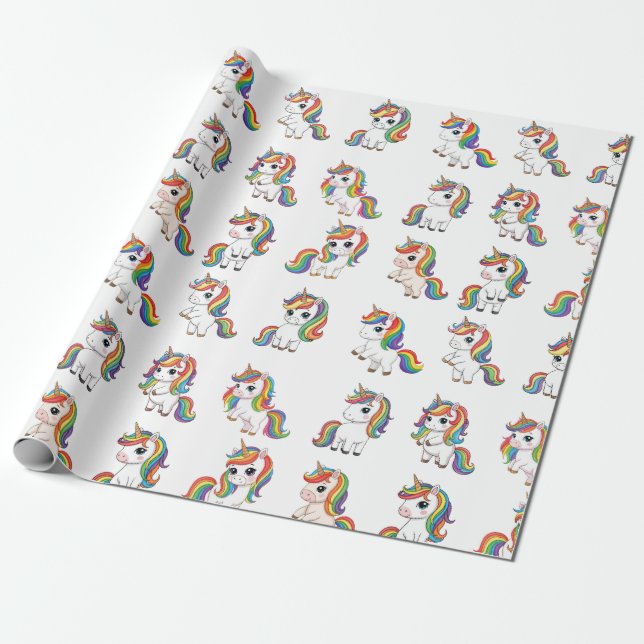 Hübsche Einhorn Regenbogen Geburtstagsverpackung Geschenkpapier (Ungerollt)