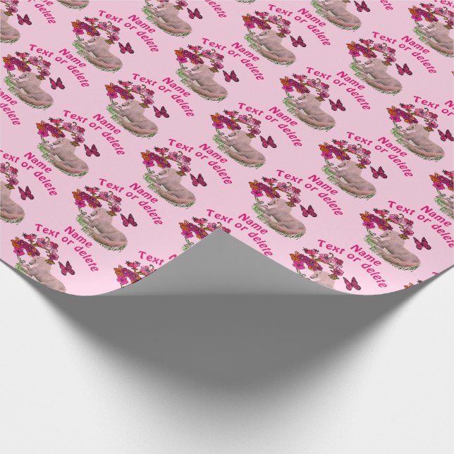 Hübsche Einhorn-Schmetterlinge Blume Personalisier Geschenkpapier (Ecke)