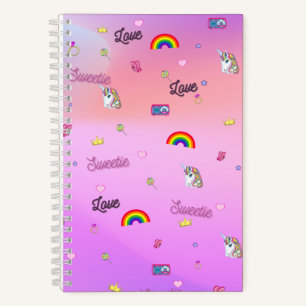 Hübsche Einhörner, Regenbogen, breiter Regler (5,5 Notizbuch