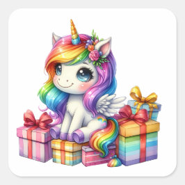 Hübsche Einhornkleber Quadratischer Aufkleber
