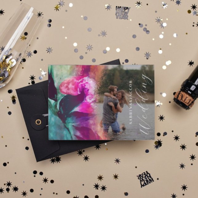 Hübsche Einzigartige Foto-Hochzeit in Rosa Rosa Einladung (Von Creator hochgeladen)