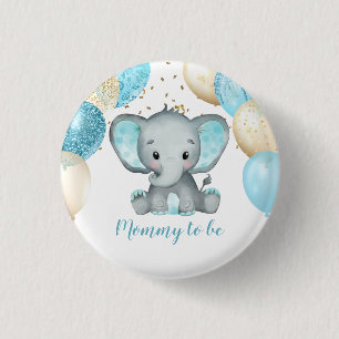 Hübsche Elefant Türkis Goldene Ballons Baby Shower Button