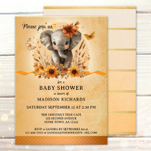 Hübsche Elefanten-Terrakotta-Herbst-Baby-Party Einladung