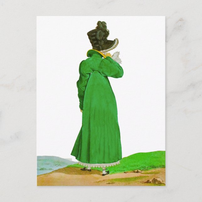 Hübsche Elegant Green Regency Fashion Zeichnend Postkarte (Vorderseite)
