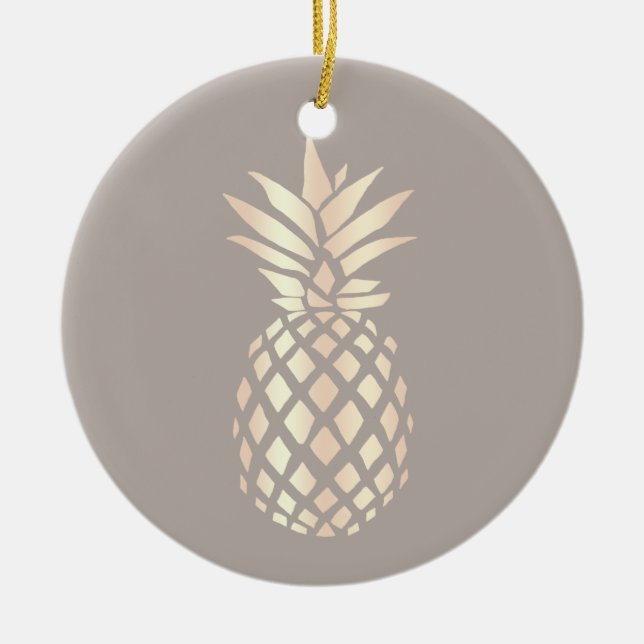 Hübsche, elegante Ananas- und Graugold-Rose Keramik Ornament (Vorne)