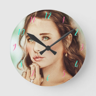 Hübsche elegante Dame Round Clock, Vintage Kunst Runde Wanduhr