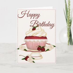 Hübsche elegante Kirsch-Cupcake-Happy-Birthday-Kar Karte
