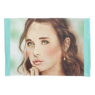 Hübsche Elegante Lady, Brünette Frau Vintage Kunst Kissenbezug