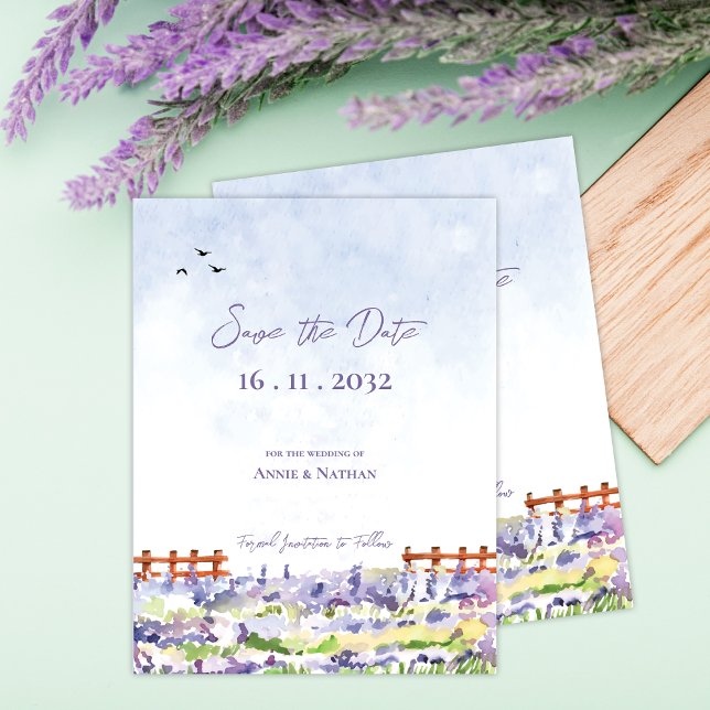Hübsche Elegante Lavendel Fields Landschaft Hochze Ankündigungspostkarte (Pretty Elegant Lavender Fields Landscape Wedding Announcement Postcard)