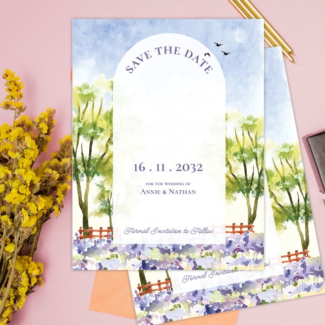 Hübsche Elegante Lavendel Fields Landschaft Hochze Ankündigungspostkarte (Pretty Elegant Lavender Fields Landscape Wedding Announcement Postcard)