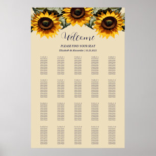 Hübsche elegante Sonnenblumen Hochzeitsstichtabell Poster