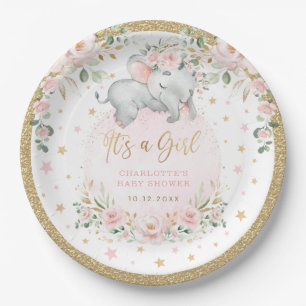 Hübsche Elephant Blush Pink Gold Blume Kinderdusch Pappteller