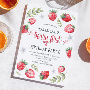 Hübsche Erdbeere "Berry First"   1. Geburtstag Einladung