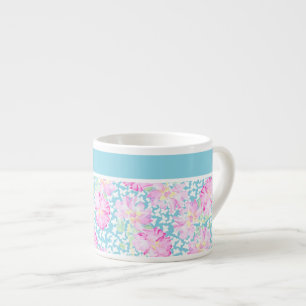 Hübsche Espresso-Tasse, rosa Rosen, weiße Schmette Espressotasse