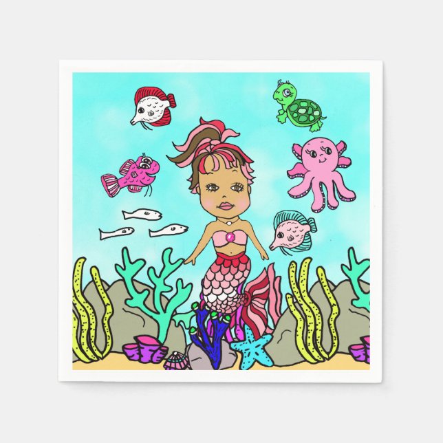 Hübsche Ethnic Mermaid Birthday Serviette (Vorderseite)