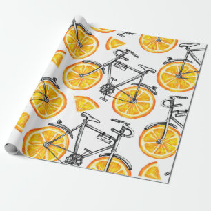 Hübsche Fahrräder mit orangen Rädern. Wasserfarbe Geschenkpapier
