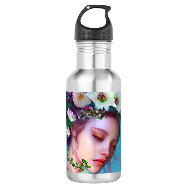 Hübsche Faible Blume in Fantasy Art Edelstahlflasche (Vorderseite)