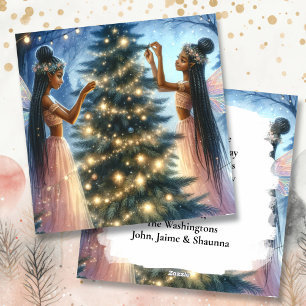 Hübsche Fairies schmücken den Weihnachtsbaum Feiertagskarte