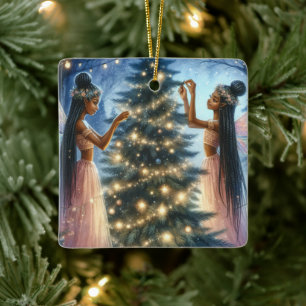 Hübsche Fairies schmücken den Weihnachtsbaum Keramikornament