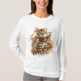 HÜBSCHE FALL THEMED BENGALISCHE KATZE MIT PUMPKINS T-Shirt