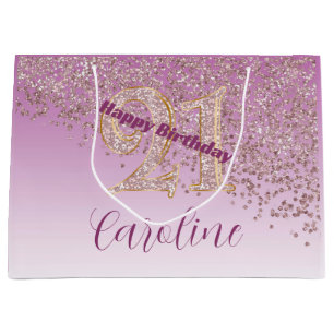Hübsche Falling Rose Gold Glitter 21. Geburtstag Große Geschenktüte