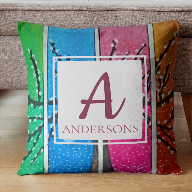 Hübsche Farbe Blau Grün Orange Pink | Monogramm Kissen (Pretty Colorful Blue Green Orange Pink | Monogram Throw Pillow)