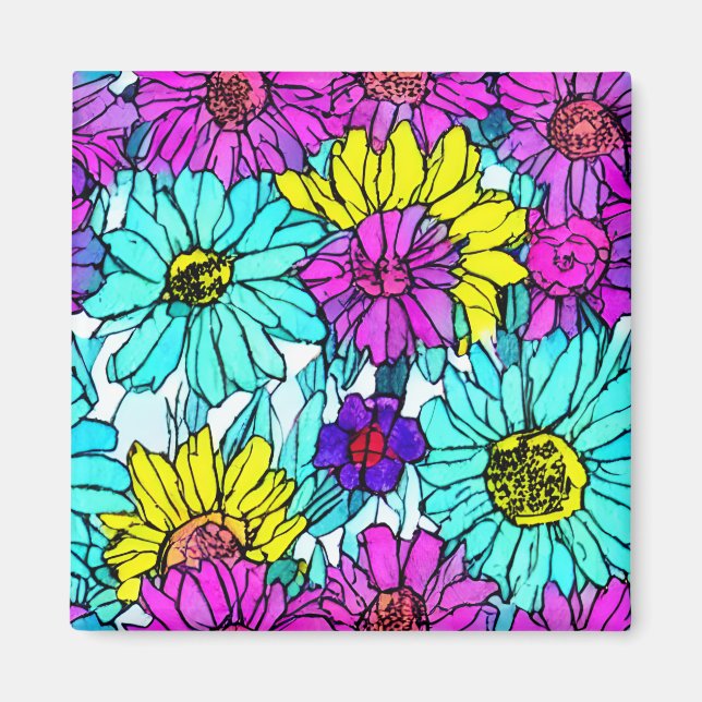 Hübsche Farben handgemalt Aquarellfarben Blume gür Magnet (Vorne)